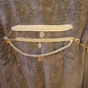 Elegant White & Silver Sparkle Pet Necklace Set with Heart Charms